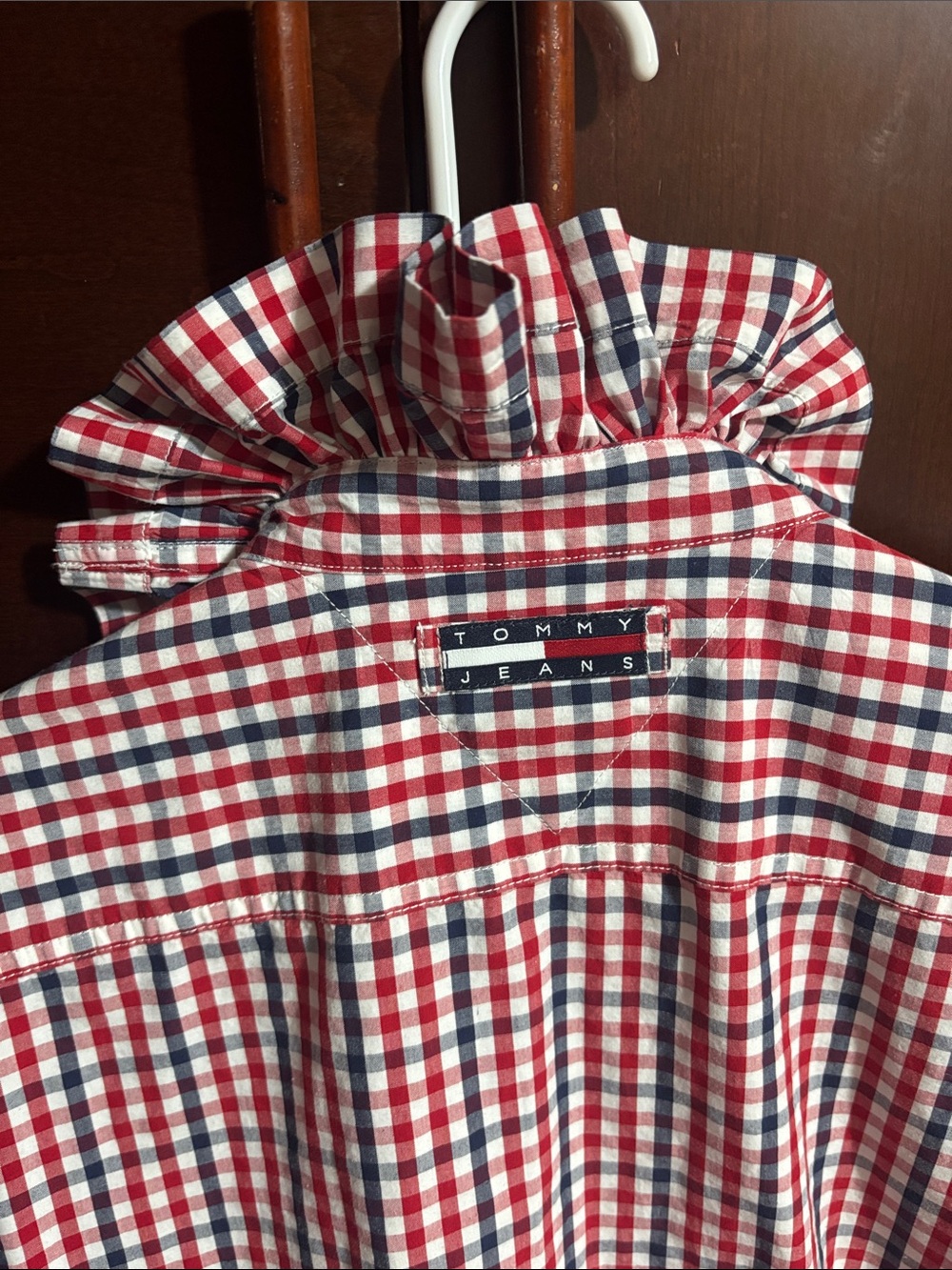 Upcycled/Reloved Tommy Hilfiger Red/Navy/White Check Short-Sleeve Shirt - Picture 4 of 6